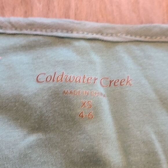 Coldwater creek womens teal 3/4 sleeve illusion rose print v-neck shirt size xs - Picture 3 of 4